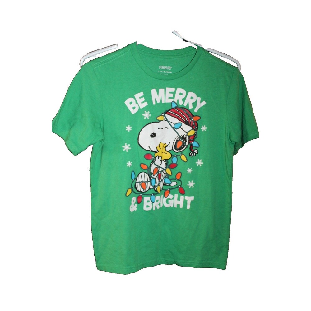 Peanuts Snoopy Christmas Tee Size Large Be Merry & Bright